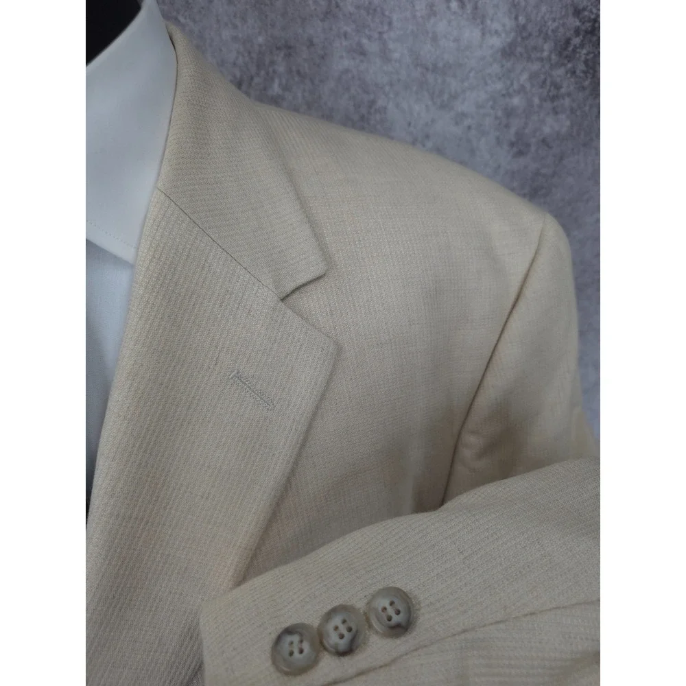 Vtg Jhane Barnes Blazer Jacket Mens 44R Beige‎ Sports Coat Career 3 B USA
